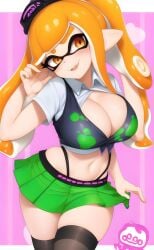 ai_generated ai_upscaled breasts cephalopod confident confident_smile hentai_diffusion humanoid inkling inkling_girl nintendo skirt solo solo_female splatoon stable_diffusion