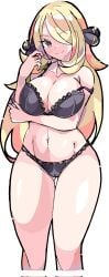 breasts cynthia_(pokemon) enpe female female_only lingerie pokemon solo