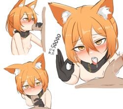 blowjob cum cum_in_mouth daebom female flat_chest fox_ears girls'_frontline girls'_frontline_neural_cloud male orange_eyes orange_hair penis riko_(girls'_frontline_nc)