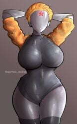 1girls 2020s 2023 2d 2d_(artwork) arms_above_head arms_behind_head atomic_heart big_breasts big_thighs blonde_hair braided_hair breasts busty cleavage curvaceous curvy curvy_body curvy_female curvy_figure faceless_character female female_focus female_only hair hi_res highres hips hourglass_figure huge_breasts jacket large_breasts large_thighs leaning_back left_(atomic_heart) legs_open leotard metallic_body red_star robot robot_girl solo solo_female solo_focus spartandoodles standing the_twins_(atomic_heart) thick_thighs thighhighs thighs voluptuous wide_hips yellow_jacket