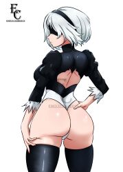 ass big_ass blindfold emixxcerberus nier:_automata square_enix thong thong_leotard white_hair yorha_2b