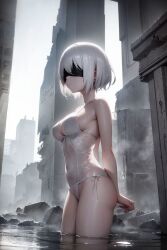 ai_generated blindfold leotard nier:_automata shinshiai square_enix stable_diffusion swimsuit thong_leotard white_hair yorha_2b