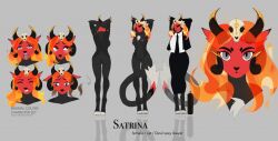 2019 ahe_gao anthro areola artist_name ass black_horn bone clothed clothing dark_body expression_sheet female fire flaming_hair front_view grey_body grey_eyes grin happy horn looking_at_viewer looking_pleasured narrowed_eyes nipples nude pseudo_hair rear_view red_areola red_body red_nipples sad skull smile solo standing unknowhiter yellow_horn