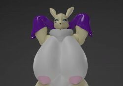 3d animated anthro anthro_only big_breasts breasts canid canine digimon digital_media_(artwork) female fur highyenaarts looking_at_viewer mammal nipples nude renamon simple_background smile solo