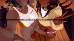 1boy 1futa 3d animal_ears ball_tattoo balls big_penis bite bite_mark bottomless camera_view clothed clothing dark-skinned_femboy dark-skinned_futanari dark-skinned_male demon demon_tongue devil duo erection eyes_out_of_frame femboy futa_is_smaller futanari high-angle_view humanoid humanoid_penis hung_trap imminent_anal imminent_oral imminent_sex incubus inviting kemonomimi king_zynix_(the_slayer) koikatsu long_tongue male male/female male_on_futa mira_imae naked partially_clothed penis saliva saliva_trail selfie smile smug snapchat source_request standing sweat sweating tattoo the_slayer tongue tongue_out trap_is_bigger wolf_girl