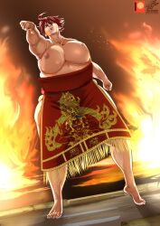 1girls barefoot bbw big_breasts breasts fat female female_sumo large_breasts lord_hamilton mawashi muscular muscular_female necklace nipples obese overweight red_hair short_hair strongfat sumo thumbs_down