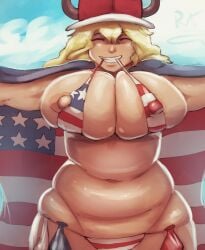 american_flag american_flag_bikini big_ass big_breasts chubby condom_accessories condom_belt dragon_maid milf nipple_slip overweight quetzalcoatl_(dragon_maid) smile solo_focus thick_thighs used_condom venus_body zuel32