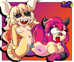 absurd_res anthro bodily_fluids bowser bowsette breasts crown digital_media_(artwork) dildo dragon drifa_the_armadillo/warthog duo eggbot15 fan_character female female/female female_bowser genitals hair headgear hi_res horn hybrid long_hair mario_(series) mario_and_luigi_(series) midbus new_super_mario_bros._u_deluxe nintendo nipples nude open_mouth pink_nose pussy roksana_the_dragon/turtle sega sex sex_toy simple_background smile sonic_(series) sonic_the_hedgehog_(series) spikes spikes_(anatomy) spread_legs spreading super_crown tail tattoo tongue tribadism vaginal_penetration yellow_eyes