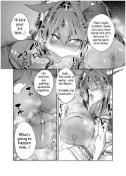 balls big_breasts big_nipples blush breast_press breasts comic daiwa_scarlet_(umamusume) doujinshi english english_text equid equine equine_penis grumpy inverted_nipples japanese_text licking_penis nipples penis saliva saliva_on_penis sweat tenzen_miyabi tongue tongue_out umamusume urethra zoophilia