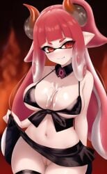 ai_generated ai_upscaled bikini bikini_top breasts cephalopod cephalopod_eyes cephalopod_humanoid cum cum_on_breasts devil_horns female female_only fire hell hentai_diffusion humanoid inkling legwear nintendo pussy red_eyes red_hair skirt skirt_lift solo solo_female splatoon stable_diffusion succubus succubus_horns underwear