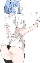 1girls ass barely_clothed big_ass black_panties blue_hair cigar cigarette female female_only fire_emblem fire_emblem_heroes hips light_blue_hair looking_back nifl_(fire_emblem) nintendo one_stocking panties shirt shirt_only short_hair smoke smoking solo stockings t-shirt tavi_(hosheezus) upskirt white_background