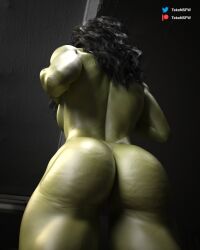 1girls 3d 3d_(artwork) artist_name ass backboob big_ass big_breasts black_hair breasts dat_ass female female_only green-skinned_female green_skin hulk_(series) low-angle_view marvel marvel_cinematic_universe marvel_comics nude nude_female patreon_username rear_view she-hulk she-hulk:_attorney_at_law solo tatiana_maslany tekonsfw twitter_username