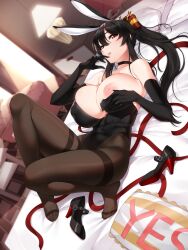 1girls 2023 akchu areolae black_hair breasts bunny_club bunny_ears bunny_girl bunnysuit chobi_(akchu) choker cleavage female high_resolution highleg_leotard huge_breasts large_areolae leotard light-skinned_female light_skin long_hair lying_on_back naughty_face nipples original original_character red_eyes smile suggestive_look thick_thighs thighs tights