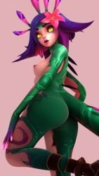 1girls 3d ass blender breasts female female_only greyarea55 league_of_legends looking_at_viewer looking_back neeko nude open_mouth pose solo tail yellow_eyes