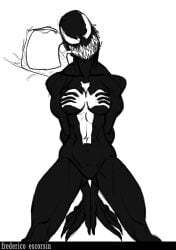 1girls ass black_and_white breasts female female_only ferolepo gwen_stacy gwenom hypnosis identity_death marvel mind_control monochrome possession post_transformation she-venom solo symbiote takeover thighs transformation venom venom_(marvel)