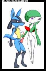 2009 anthro dark-moltres gardevoir green_hair handjob lucario male penis pokémon pokémon_(species) pokemon pokemon_(species) purple_eyes red_eyes three-finger_handjob white-skinned_female white_skin