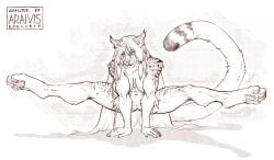 2023 4_toes 5_fingers abs anthro araivis-edelveys breasts digital_media_(artwork) digitigrade eyebrows eyelashes feet felid female fingers fur hair hi_res hybrid machairodontine mammal nude smile toes