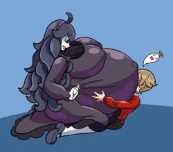 belly_squish hex_maniac hugging_belly hyper_pregnancy original_character pokemon pregnant smaller_male tagme tagme_(artist)