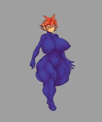 1girls 2023 atlas_(megaman) big_breasts breasts_bigger_than_head brown_hair female female_focus female_only grey_background human human_only mega_man mega_man_zx_advent red_eyes smiling thetis_(artist) thick_thighs toned_female twitter