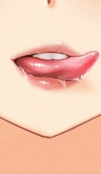 1girls animated blush close-up female female_only gif kabeu_mariko licking lips loop mouth_close-up original saliva solo teeth tongue tongue_out