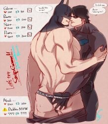 2023 2boys ass ass_grab back backside bara batman batman_(bruce_wayne) batman_(series) before_sex big_muscles black_hair bodysuit bruce_wayne dc dc_comics dialogue dick_grayson digital_media_(artwork) eye_contact fuji_biotope006 gay grabbing_ass half-dressed hand_on_ass hand_on_butt imminent_sex luw_budd/rocket_luw male male/male male_focus male_only mask masked masked_male muscles muscular muscular_male nightwing pants_down pulling_down_pants strip_game superhero sweat sweating sweaty thong uncensored underwear yaoi
