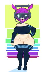 1girls big_breasts child_bearing_hips dj_bop exposed_pussy fortnite fortnite:_battle_royale headphones light-skinned_female light_skin mascot_head mask pussy solo solo_female solo_focus somescrub thick_thighs thighhighs thighs