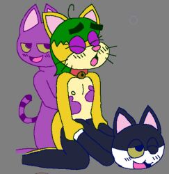 anal animal_crossing anthro black_body black_fur blush blush_lines bob_(animal_crossing) cowlick domestic_cat felid feline felis fur green_hair group group_sex hair looking_pleasured male male/male mammal moan nintendo penetration punchy_(animal_crossing) purple_body purple_fur rebel_cat rebeltrash sex threesome trio wrist_grab yellow_body yellow_fur yellow_sclera