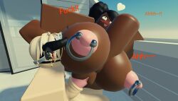 3d big_breasts breasts dark-skinned_female dark_skin female hyper hyper_penis male penis punrr34_(artist) roblox robloxian source_request stomach_bulge tagme