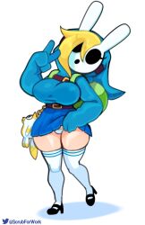 adventure_time backpack bag belt big_breasts blonde_hair cake_the_cat clothing female fionna_the_human_girl footwear headwear human legwear mario_(series) mask nintendo pale_skin panties shy_gal skirt skirt_lift somescrub thick_thighs thong tight_clothing upskirt white_panties