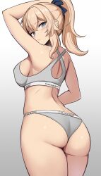 1girls ass ass_cheeks blonde_hair blue_eyes bra breasts bubble_ass bubble_butt calvin_klein dat_ass female from_behind genshin_impact jean_gunnhildr katsuragi_nantoka looking_at_viewer panties ponytail sideboob solo thick_thighs underwear wide_hips