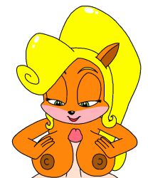 5:6 activision animated anthro bandicoot big_breasts blonde_hair breast_play breasts coco_bandicoot crash_(series) female first_person_view genitals green_eyes hair human loop madladcrustacean mammal marsupial nipples paizuri penis ponytail sex short_playtime solo titjob