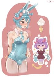 1boy anthro blue_hair bunny_ears bunny_tail bunnysuit buttplug buttplug_tail cat_ears catboy female femboy femdom feminization furry girly incest male masyunya_(vkontakte) sima_(vkontakte) sweat sweaty sweaty_body vkontakte