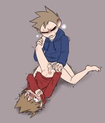 2boys anal angry_face anus blue_hoodie blush brown_hair eddsworld gay hoodie moaning penis red_hoodie sex tom_(eddsworld) tord_(eddsworld)