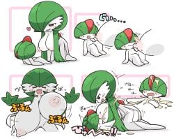 1boy 1girls 2023 anthro blush breasts chibi cum cum_in_mouth cum_on_body female gardevoir huge_breasts kuto_tubuyaki lactation nintendo pokémon_(species) pokemon pokemon_(species) ralts