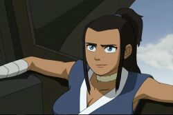 1girls accurate_art_style artist_request avatar_the_last_airbender bandages breasts choker cleavage dark-skinned_female dark_hair dark_skin female female_only grin inuit necklace pose relaxing rule_63 screencap screenshot screenshot_edit smile smiling smug sokka solo