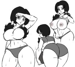 1girls ass breasts darwaarts dragon_ball female female_only huge_ass huge_breasts monochrome shirt_lift shounen_jump solo solo_female sweat thick_thighs videl wide_hips