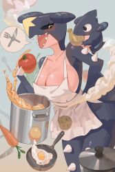 1girls 2022 apron big_breasts black_sclera cleavage cooking female female_garchomp garchomp generation_4_pokemon gible nintendo pokémon_(species) pokemon pokemon_(species) pokemorph sharp_teeth sideboob very_high_resolution yee_chair