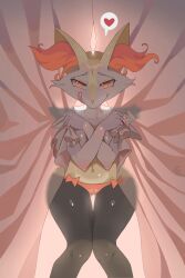 1girls 2020s 2022 anthro barely_visible_breasts black_body black_fur braixen breasts camel_toe clothed clothing eyebrows eyelashes female female_anthro female_only fur heart inner_ear_fluff licking_lips looking_at_viewer navel nintendo panties pokemon pokemon_(species) red_eyes red_inner_ear_fluff smiling smiling_at_viewer solo tongue tongue_out topless topless_anthro topless_female tuft underwear very_high_resolution voluptuous white_body white_fur yee_chair yellow_body yellow_fur