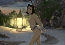 1girls aged_up air_nomad airbender_tattoo anaxus arms_behind_back arms_tied arms_tied_behind_back ass avatar_legends belt_collar collar female female_only jinora naked nipples nude_female restrained snow solo tattoo the_legend_of_korra thong