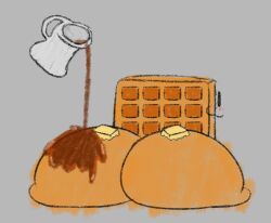 animate_inanimate big_ass blush blushing bubble_butt butter facing_away facing_away_from_viewer food_creature huge_ass huge_butt lewdyoshyboy massive_butt pouring_on_ass sentient_object syrup tagme waffles