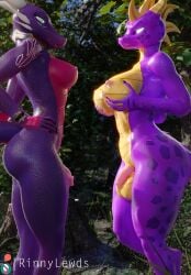 3d_(artwork) activision anthro anthrofied areola balls big_breasts blender_(software) blue_eyes breasts cynder digital_media_(artwork) dragon duo genitals gynomorph hi_res horn intersex mtg_crossgender mti_crossgender nipples non-mammal_breasts penis purple_body purple_eyes purple_scales rinny rule_63 scales spyro spyro_the_dragon yellow_body yellow_scales