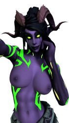 1girls 3d annalise_(zombina) big_breasts black_hair blizzard_entertainment demon_hunter green_eyes horns looking_at_viewer night_elf original_character purple_skin selfie solo tattoo warcraft world_of_warcraft zombinansfw