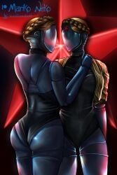 2girls android_girl atomic_heart clothed female_only left_(atomic_heart) marikoneko marikoneko0 metal_body right_(atomic_heart) robot robot_girl robot_humanoid selfcest sisters the_twins_(atomic_heart) twins yuri