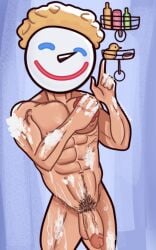 abs bara big_breasts big_penis bubble business_attire business_suit erect_penis flaccid gay jack_box jack_in_the_box male male_only muscles nude pecs penis sangyeonfan774 shower solo solo_male uncut veins veiny_belly veiny_penis