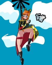 brawl_stars butterfly_hair_ornament dress f3rπ∆π f3rnanr flying mariposa_piper_(brawl_stars) orange_hair piper_(brawl_stars) upskirt without_panties