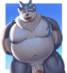 2023 aipangpangdeyua anthro balls belly big_belly genitals goo_creature hi_res kemono lifewonders male moobs navel overweight overweight_male penis tokyo_afterschool_summoners tongue tongue_out tsathoggua