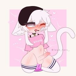 1boy blush catboy clothed cum dildo_in_ass drooling femboy gacha gacha_club gacha_life lewd_haru_(artist) male_only moaning only_male open_mouth penis solo_male thick_thighs thighhighs white_hair yuki_(lewd_haru_)