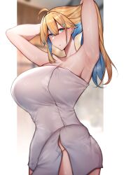 1futa armpits blonde_hair blue_eyes blue_hair breasts bulge clothed clothing futa_only futanari high_resolution hips huge_breasts huge_cock human light-skinned_futanari light_skin long_hair mostly_clothed original original_character penis solo standing thick_thighs thighs towel towel_only two_tone_hair unbeller wet wet_body wide_hips