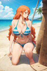 1girls absurdres ai_generated amiral_ai bikini curvaceous curvy_body curvy_female curvy_figure female female_only ginger_hair hi_res long_hair nami nami_(one_piece) one_piece post-timeskip seductive_look solo stable_diffusion toei_animation voluptuous voluptuous_female