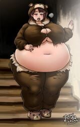 1girls bbw belly bendacriss big_ass big_breasts blush breasts brown_eyes brown_hair bursting_breasts clothed clothing female female_only hair_ornament huge_belly lain_iwakura obese obese_female onesie overweight overweight_female serial_experiments_lain slippers solo solo_female stairs thick_thighs torn_clothes visible_breath weight_gain wide_hips